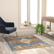 Load image into Gallery viewer, Southwestern 4' x 5' Blue Area Rug - Olefin Rug