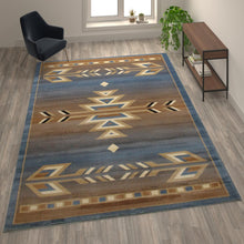 Load image into Gallery viewer, Southwestern 8' x 10' Blue Area Rug - Olefin Rug