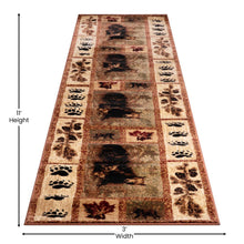 Load image into Gallery viewer, 2' x 11' Mother Bear, Cubs Nature Themed Olefin Area Rug