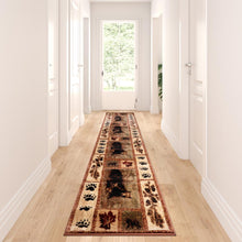 Load image into Gallery viewer, 2' x 11' Mother Bear, Cubs Nature Themed Olefin Area Rug