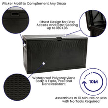 Load image into Gallery viewer, 120 Gallon Plastic Deck Box - Waterproof Storage Box, Black