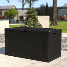 Load image into Gallery viewer, 120 Gallon Plastic Deck Box - Waterproof Storage Box, Black