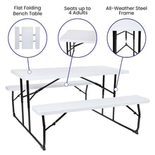 Load image into Gallery viewer, White Wood Grain Folding Picnic Table and Benches - 4.5 Foot Folding Table