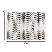 Load image into Gallery viewer, Geometric Bohemian Low Pile Rug - 5' x 7' - Ivory/Black