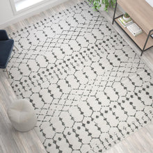 Load image into Gallery viewer, Geometric Bohemian Low Pile Rug - 8' x 10' - Ivory/Gray Polyester