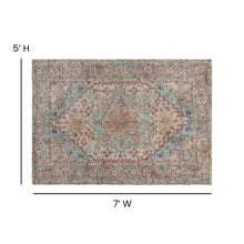 Load image into Gallery viewer, Distressed Vintage Medallion Area Rug - 5' x 7' - Blue Multi Polyester