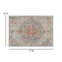 Load image into Gallery viewer, Distressed Medallion Area Rug - 5' x 7' - Gray Multi Polyester
