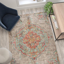 Load image into Gallery viewer, Distressed Medallion Area Rug - 5' x 7' - Gray Multi Polyester