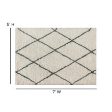 Load image into Gallery viewer, Shag Style Diamond Trellis Area Rug - 5' x 7' - Ivory/Gray Polyester (PET)