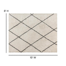 Load image into Gallery viewer, Shag Style Diamond Trellis Area Rug - 8' x 10' - Ivory/Gray Polyester (PET)