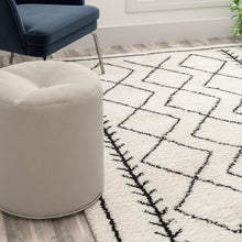 Load image into Gallery viewer, Geometric Style Bohemian Shag Area Rug - 5' x 7' - Ivory