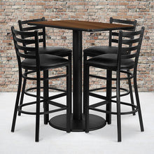 Load image into Gallery viewer, 24'' x 42'' Walnut Table Set with 4 Metal Barstools - Black Vinyl Seat