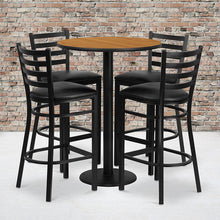 Load image into Gallery viewer, 30'' Natural Table Set with Base and 4 Metal Barstools - Black Vinyl Seat