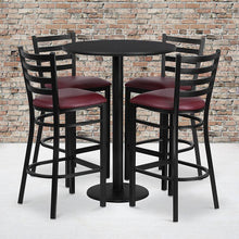 Load image into Gallery viewer, 30'' Black Table Set with Base and 4 Metal Barstools - Burgundy Vinyl Seat