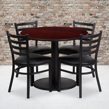 Load image into Gallery viewer, 36'' Mahogany Table Set with Base and 4 Metal Chairs - Black Vinyl Seat