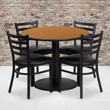 Load image into Gallery viewer, 36'' Natural Table Set with Base and 4 Metal Chairs - Black Vinyl Seat