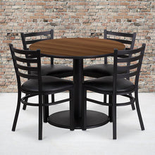 Load image into Gallery viewer, 36'' Walnut Table Set with Base and 4 Metal Chairs - Black Vinyl Seat