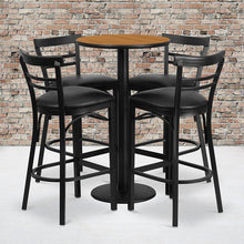 Load image into Gallery viewer, 24'' Natural Table Set with 4 Two-Slat Metal Barstools - Black Vinyl Seat