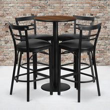 Load image into Gallery viewer, 24'' Walnut Table Set with 4 Two-Slat Metal Barstools - Black Vinyl Seat