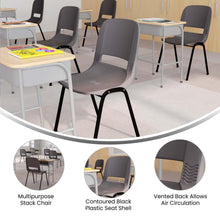 Load image into Gallery viewer, 661 lb. Capacity Gray Shell Stack Chair with Black Frame and 16'' Seat Height