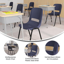 Load image into Gallery viewer, 661 lb. Capacity Navy Shell Stack Chair with Black Frame and 16'' Seat Height