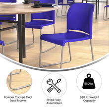 Load image into Gallery viewer, Blue Full Back Contoured Stack Chair with Gray Powder Coated Sled Base