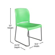 Load image into Gallery viewer, Green Full Back Contoured Stack Chair with Gray Powder Coated Sled Base