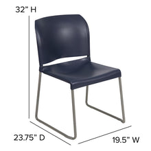 Load image into Gallery viewer, Navy Full Back Contoured Stack Chair with Gray Powder Coated Sled Base