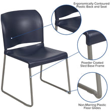 Load image into Gallery viewer, Navy Full Back Contoured Stack Chair with Gray Powder Coated Sled Base