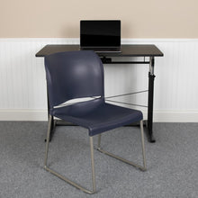 Load image into Gallery viewer, Navy Full Back Contoured Stack Chair with Gray Powder Coated Sled Base