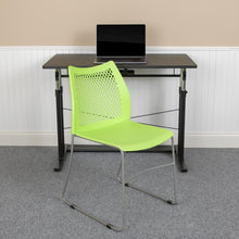 Load image into Gallery viewer, Green Stack Chair with Air-Vent Back and Gray Powder Coated Sled Base