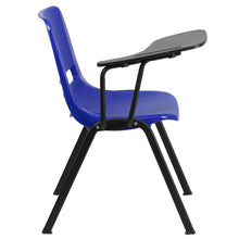 Load image into Gallery viewer, Blue Ergonomic Shell Chair with Right Handed Flip-Up Tablet Arm