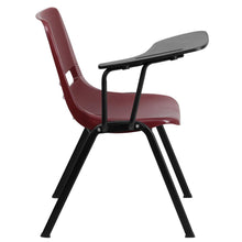 Load image into Gallery viewer, Burgundy Ergonomic Shell Chair with Left Handed Flip-Up Tablet Arm