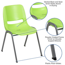 Load image into Gallery viewer, 880 lb. Capacity Green Ergonomic Shell Stack Chair with Gray Frame