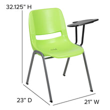 Load image into Gallery viewer, Green Ergonomic Shell Chair with Left Handed Flip-Up Tablet Arm