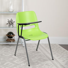 Load image into Gallery viewer, Green Ergonomic Shell Chair with Right Handed Flip-Up Tablet Arm
