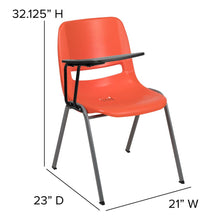 Load image into Gallery viewer, Orange Ergonomic Shell Chair with Right Handed Flip-Up Tablet Arm