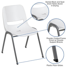 Load image into Gallery viewer, 880 lb. Capacity White Ergonomic Shell Stack Chair with Gray Frame