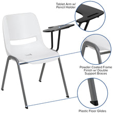 Load image into Gallery viewer, White Ergonomic Shell Chair with Left Handed Flip-Up Tablet Arm