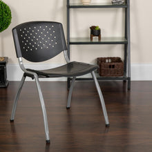 Load image into Gallery viewer, Black Plastic Stack Chair with Titanium Gray Powder Coated Frame