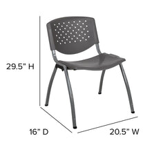 Load image into Gallery viewer, 880 lb. Capacity Gray Plastic Stack Chair with Titanium Gray Powder Coated Frame