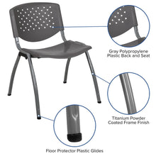 Load image into Gallery viewer, 880 lb. Capacity Gray Plastic Stack Chair with Titanium Gray Powder Coated Frame