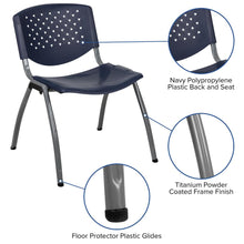 Load image into Gallery viewer, 880 lb. Capacity Navy Plastic Stack Chair with Titanium Gray Powder Coated Frame