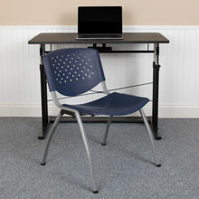 Load image into Gallery viewer, 880 lb. Capacity Navy Plastic Stack Chair with Titanium Gray Powder Coated Frame