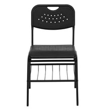 Load image into Gallery viewer, 880 lb. Capacity Black Plastic Chair with Black Frame and Book Basket