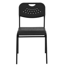 Load image into Gallery viewer, 880 lb. Capacity Black Plastic Stack Chair with Open Back and Black Frame