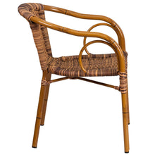 Load image into Gallery viewer, Burning Brown Rattan Restaurant Patio Chair with Dark Red Bamboo-Aluminum Frame