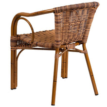 Load image into Gallery viewer, Burning Brown Rattan Restaurant Patio Chair with Dark Red Bamboo-Aluminum Frame