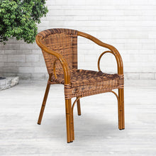 Load image into Gallery viewer, Burning Brown Rattan Restaurant Patio Chair with Dark Red Bamboo-Aluminum Frame