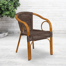Load image into Gallery viewer, Dark Brown Rattan Restaurant Patio Chair with Red Bamboo-Aluminum Frame